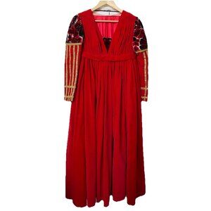 Vintage Handmade Medieval Tudor Ren Faire Red Velvet Dress Cosplay Costume